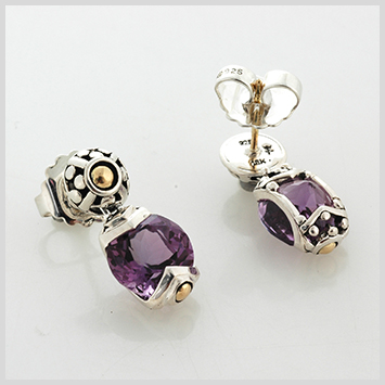 113803 JOHN HARDY Batu Sari Silver Amethyst Round Drop Earrings  