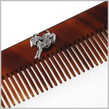 110307 JOHN HARDY Baby Goat Silver Black Palm Wood Buffalo Horn Hair Comb  